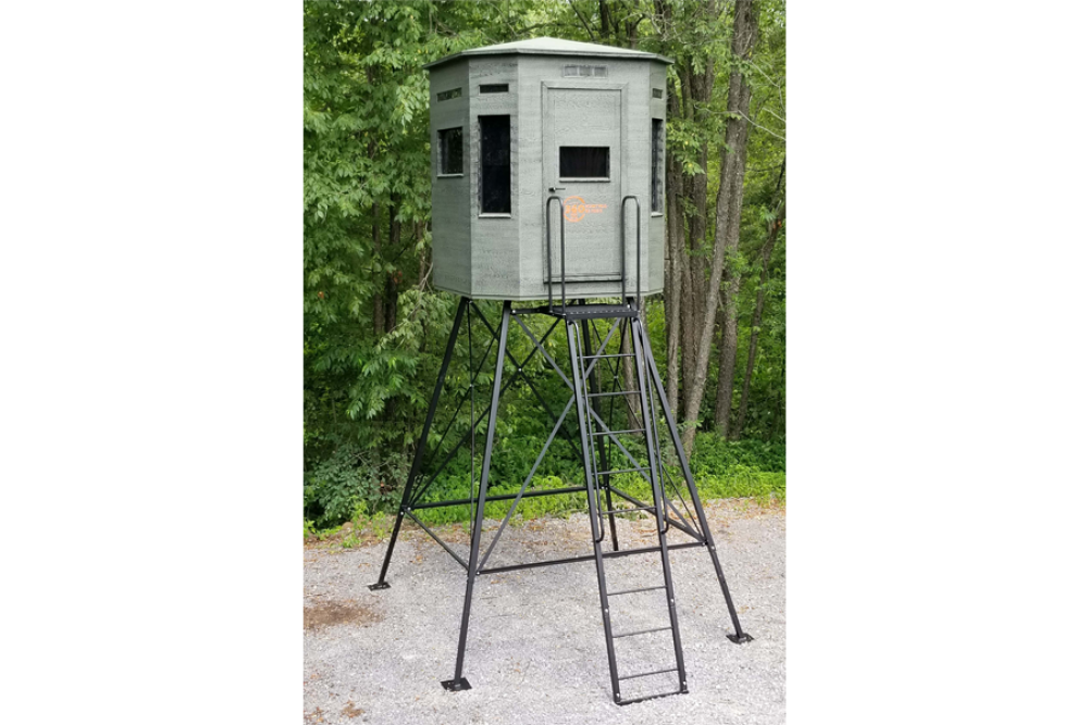 6' x 6' 360 Shootin House shown on an adjustable metal stand